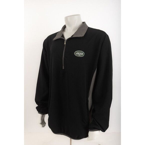 NFL Team Apparel Mens Jacket Pullover NY Jets Black Lightweight 1/4 Zip 2XL XXL - Picture 3 of 6